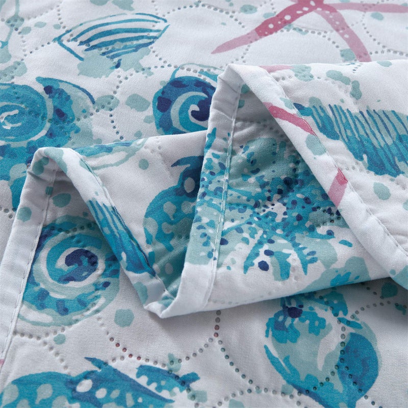 JessyHome King Size Quilts Bedspread Set Beach King Quilt Set Bedding Set Coastal Summer Ocean Quilts Collection Bedding Beach Bedspread Coverlet Reversible Lightweight Bedding Pink Starfish Aqua Home Quilt Set - Image 4